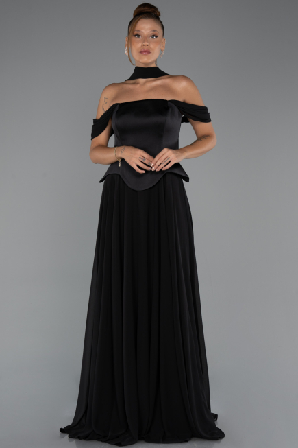 Robe de Soirée Longue Mousseline Noir ABU5327