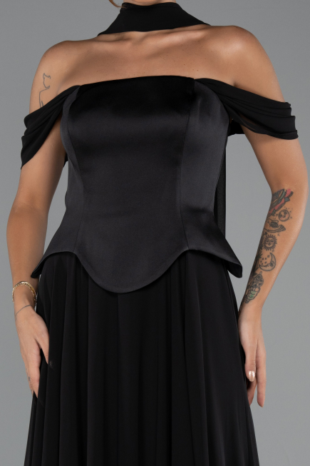 Robe de Soirée Longue Mousseline Noir ABU5327
