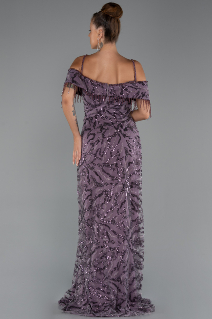 Robe De Soirée Grande Taille Longue Perlé Lavande ABU5326