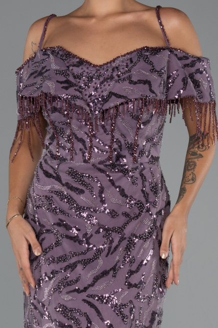 Robe De Soirée Grande Taille Longue Perlé Lavande ABU5326