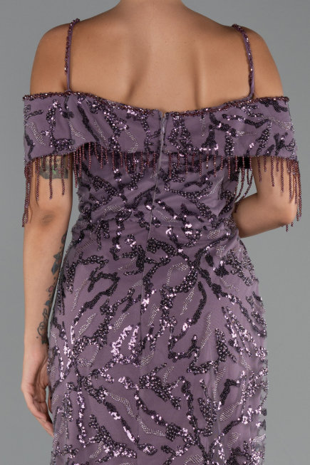 Robe De Soirée Grande Taille Longue Perlé Lavande ABU5326