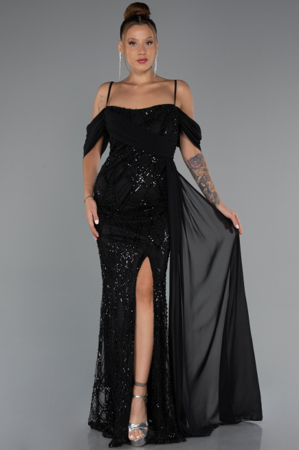 Robe de Soirée Longue Perlé Noir ABU5316