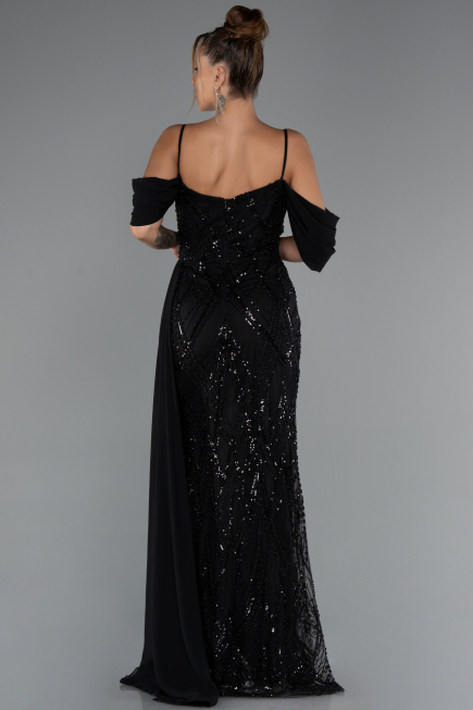 Robe de Soirée Longue Perlé Noir ABU5316