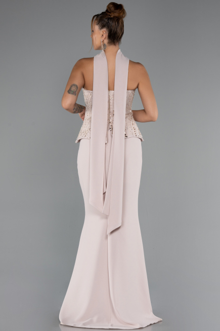 Robe de Soirée Longue Beige ABU5320