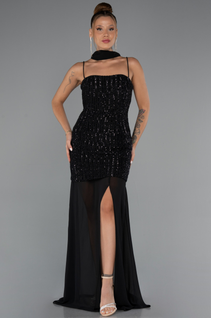 Robe de Soirée Courte Perlé Noir ABK2443