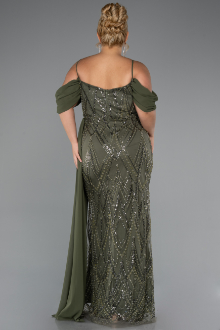 Robe Grande Taille Longue Perlé Kaki ABU5319