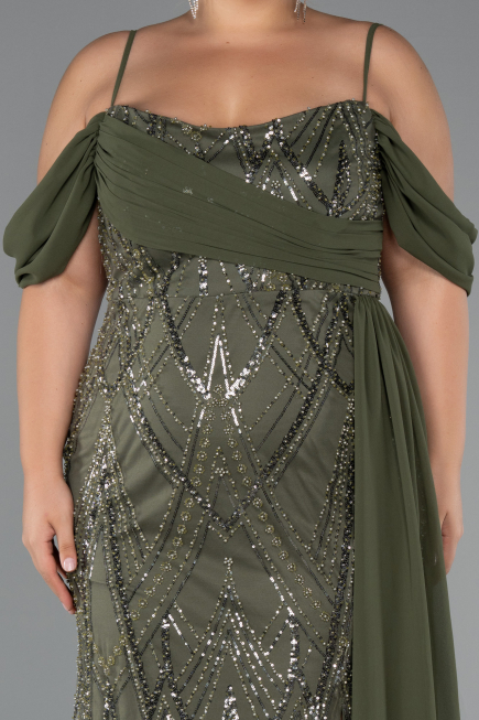 Robe Grande Taille Longue Perlé Kaki ABU5319