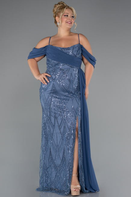 Robe Grande Taille Longue Perlé Indigo ABU5319