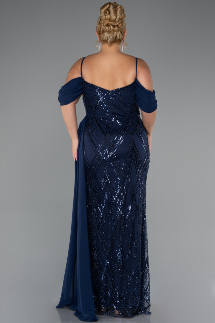 Robe Grande Taille Longue Perlé Bleu Marine ABU5319