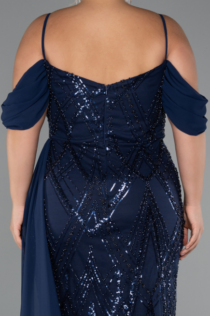 Robe Grande Taille Longue Perlé Bleu Marine ABU5319