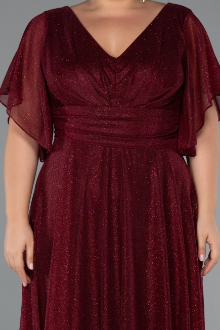 Robe de Soirée Grande Taille Longue Rouge Bordeaux ABU5323