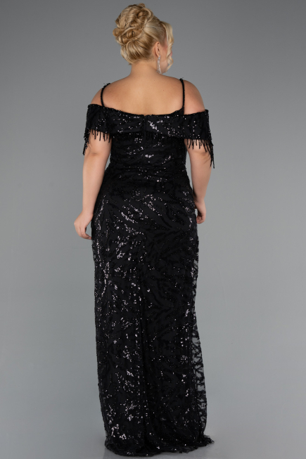 Robe De Soirée Grande Taille Longue Perlé Noir ABU5326