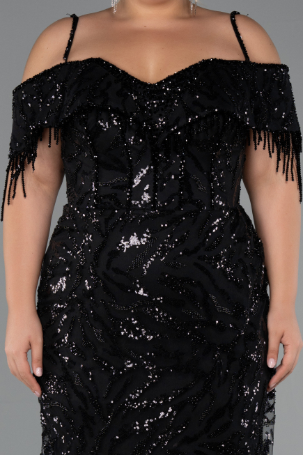 Robe De Soirée Grande Taille Longue Perlé Noir ABU5326