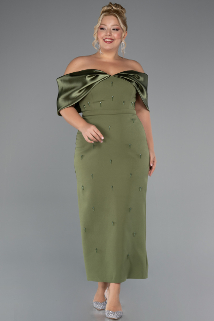 Robe De Invitation Grande Taille Midi Kaki ABK2379