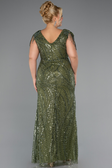 Robe de Soirée Grande Taille Longue Perlé Kaki ABU5336