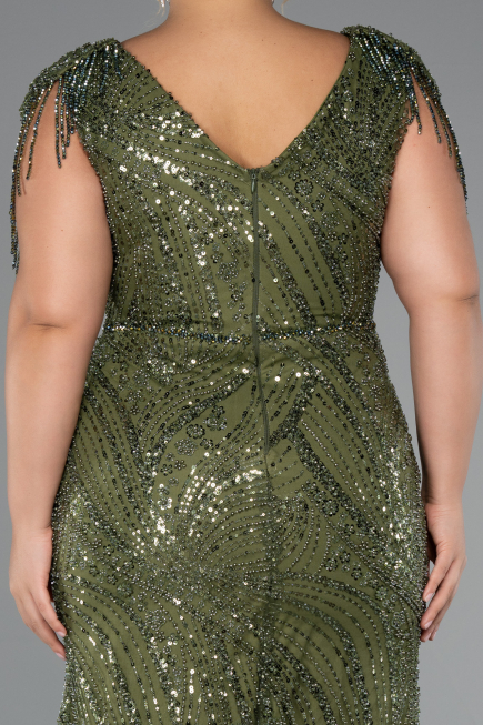 Robe de Soirée Grande Taille Longue Perlé Kaki ABU5336