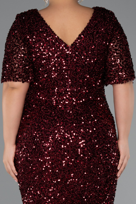 Robe Grande Taille Longue Rouge Bordeaux ABU5318