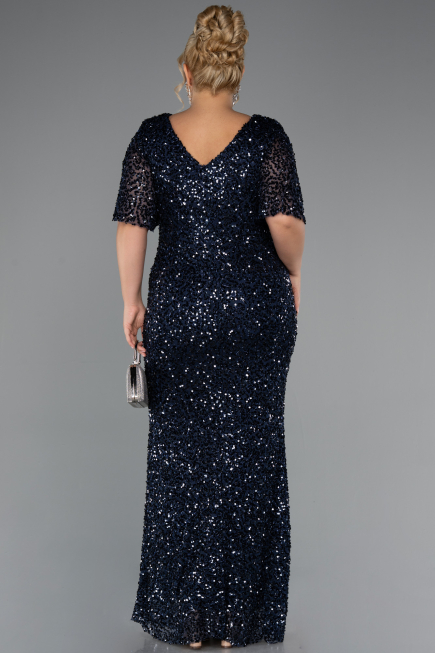 Robe Grande Taille Longue Bleu Marine ABU5318