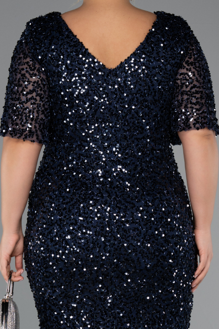 Robe Grande Taille Longue Bleu Marine ABU5318
