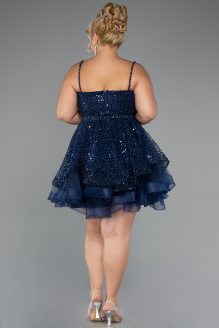 Robe Grande Taille Courte Bleu Marine ABK2436