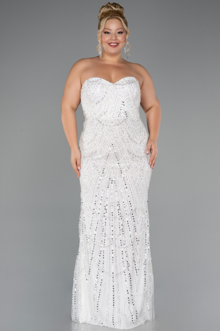 Robe De Mariée Grande Taille Longue Perlé Blanc ABU5328