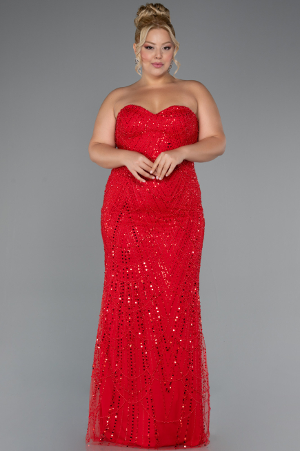 Robe De Mariée Grande Taille Longue Perlé Rouge ABU5328