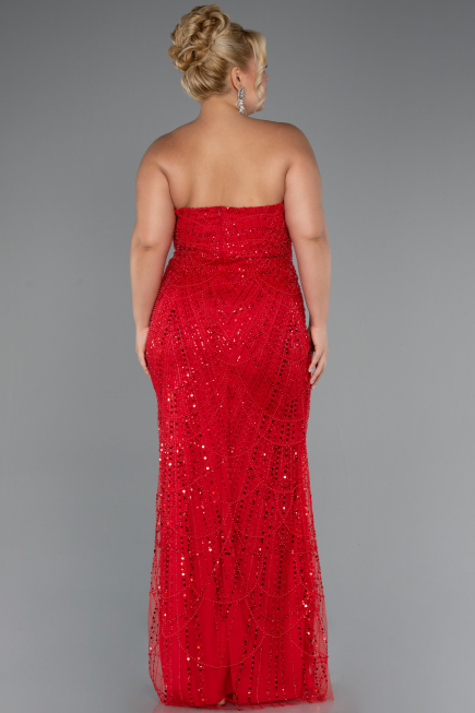 Robe De Mariée Grande Taille Longue Perlé Rouge ABU5328