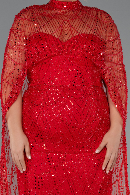Robe De Mariée Grande Taille Longue Perlé Rouge ABU5328
