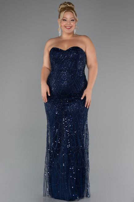 Robe De Mariée Grande Taille Longue Perlé Bleu Marine ABU5328