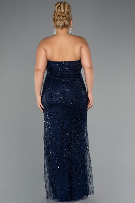 Robe De Mariée Grande Taille Longue Perlé Bleu Marine ABU5328