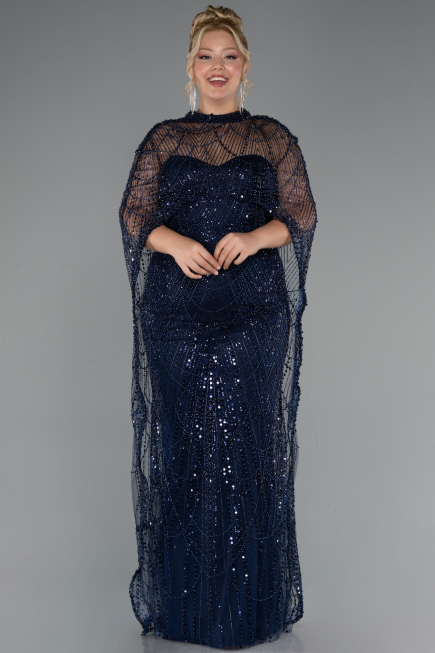 Robe De Mariée Grande Taille Longue Perlé Bleu Marine ABU5328