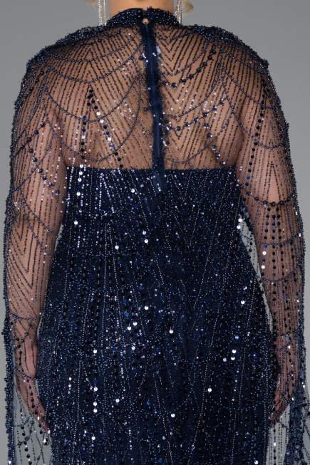 Robe De Mariée Grande Taille Longue Perlé Bleu Marine ABU5328