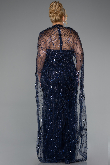 Robe De Mariée Grande Taille Longue Perlé Bleu Marine ABU5328