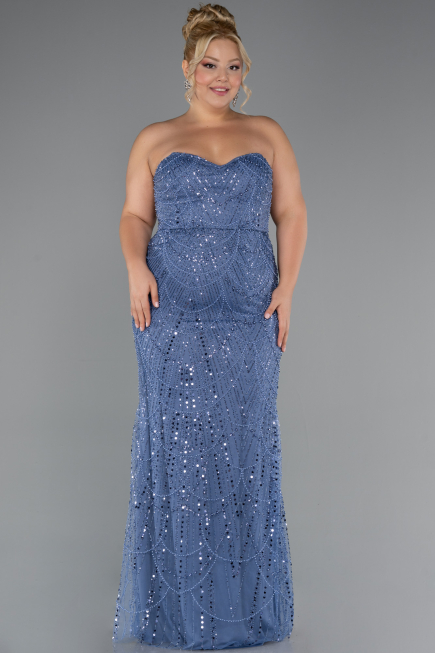 Robe De Mariée Grande Taille Longue Perlé Bleu ABU5328