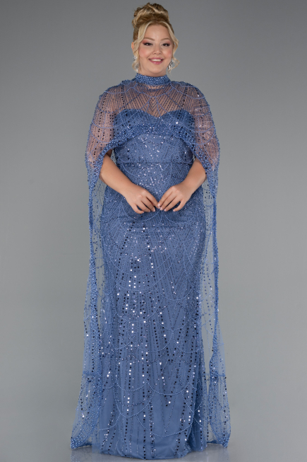 Robe De Mariée Grande Taille Longue Perlé Bleu ABU5328