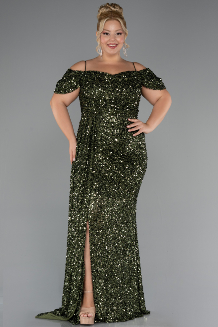 Robe De Soirée Grande Taille Longue Kaki ABU5232
