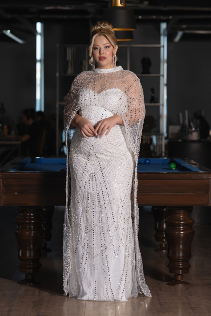 Robe De Mariée Grande Taille Longue Perlé Blanc ABU5328