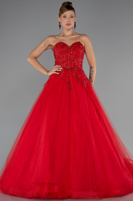 Robe de Fiançailles Design Personnalisé Longue Rouge ABU5341