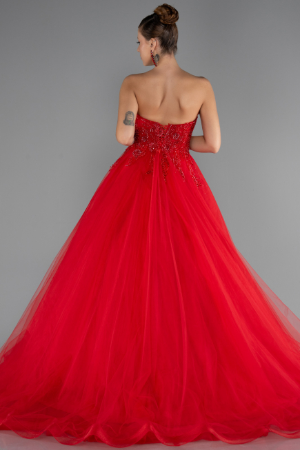 Robe de Fiançailles Design Personnalisé Longue Rouge ABU5341