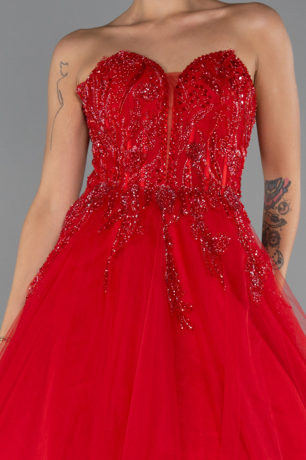 Robe de Fiançailles Design Personnalisé Longue Rouge ABU5341