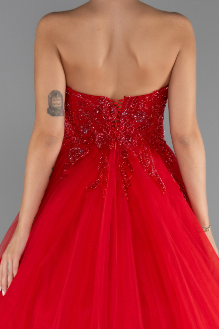 Robe de Fiançailles Design Personnalisé Longue Rouge ABU5341