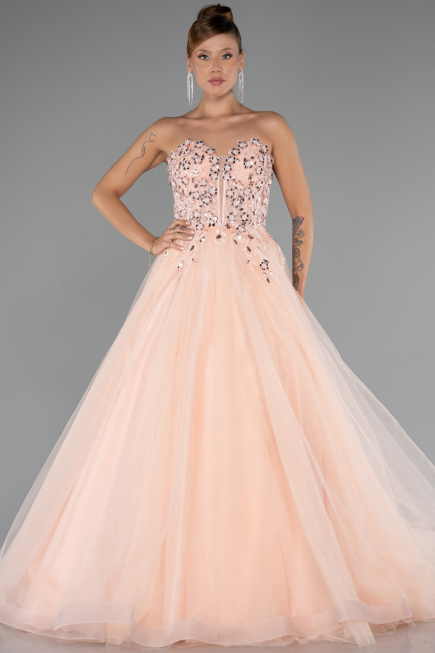 Robe Haute Couture Longue Saumon ABU5342