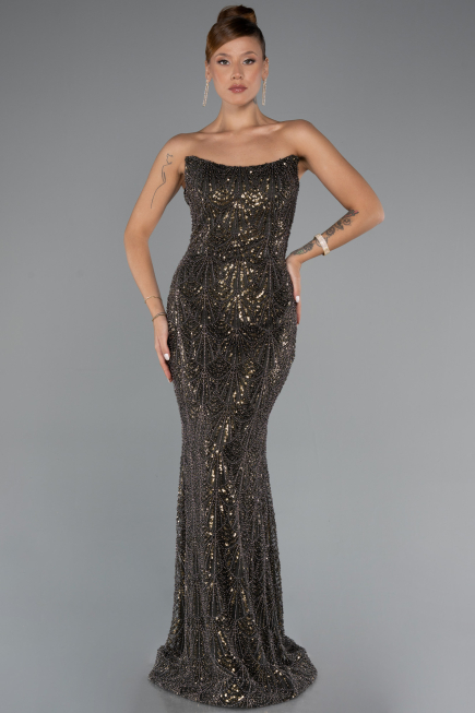 Robe de Soirée Longue Perlé Kaki ABU5345