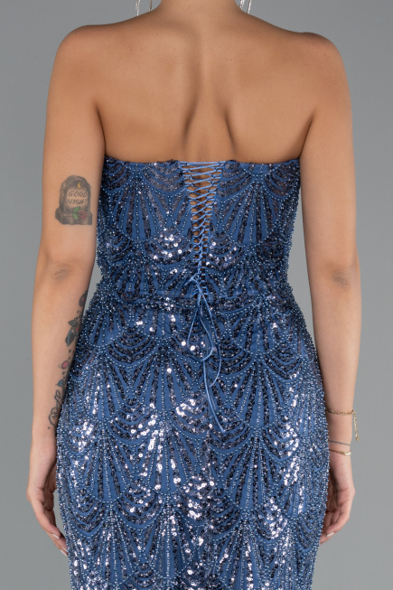 Robe de Soirée Longue Perlé Indigo ABU5345