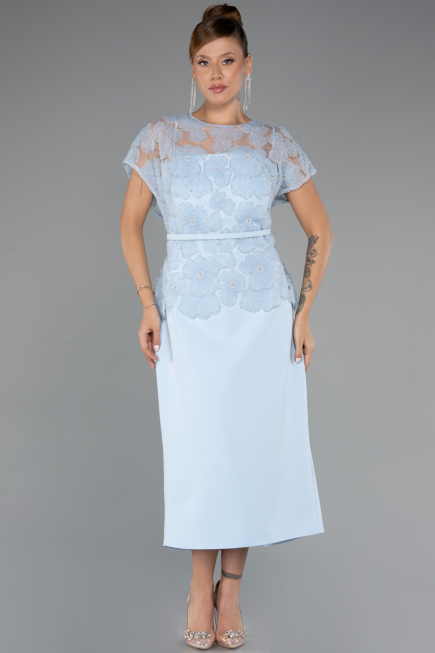Robes de Mariée Taille Plus Midi Dantelle Bleu clair ABK2448