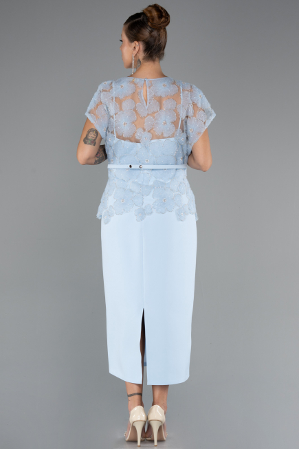 Robes de Mariée Taille Plus Midi Dantelle Bleu clair ABK2448