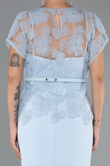 Robes de Mariée Taille Plus Midi Dantelle Bleu clair ABK2448