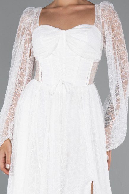 Robe de Soirée Longue Dantelle Blanc ABU5334