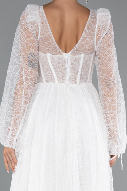 Robe de Soirée Longue Dantelle Blanc ABU5334