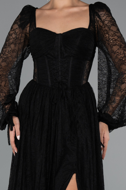 Robe de Soirée Longue Dantelle Noir ABU5334